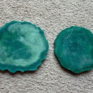 Handmade Natural Square Coaster Plates Green Coasters Set Of 2 Glossy New Shine